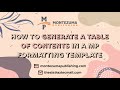 How to Generate a Table of Contents (TOC) in a MP Formatting Template