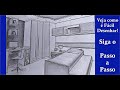 Aprenda a Desenhar Dormitório de Solteiro c/ Bicama e Bancada p/ Computador. 02 Pontos de Fuga!