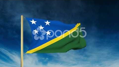 Solomon Islands Flag Slider Style. Waving In The Win With Cloud Background