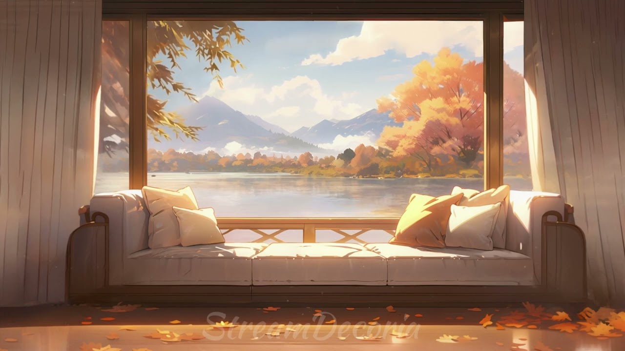Animated Stream Background For Twitch (Anime Live Wallpaper) - Cozy Vtuber Room with an Autumn View