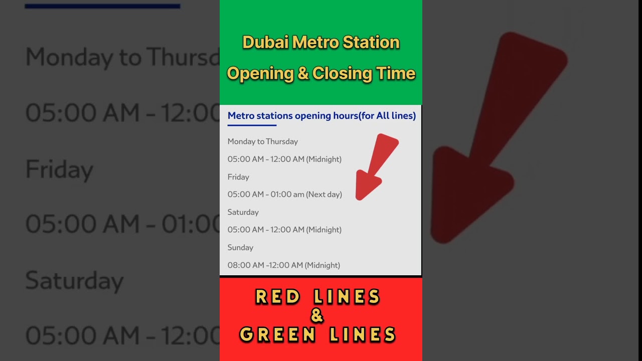 Dubai Metro Station Opening & Closing Hours Timing 
