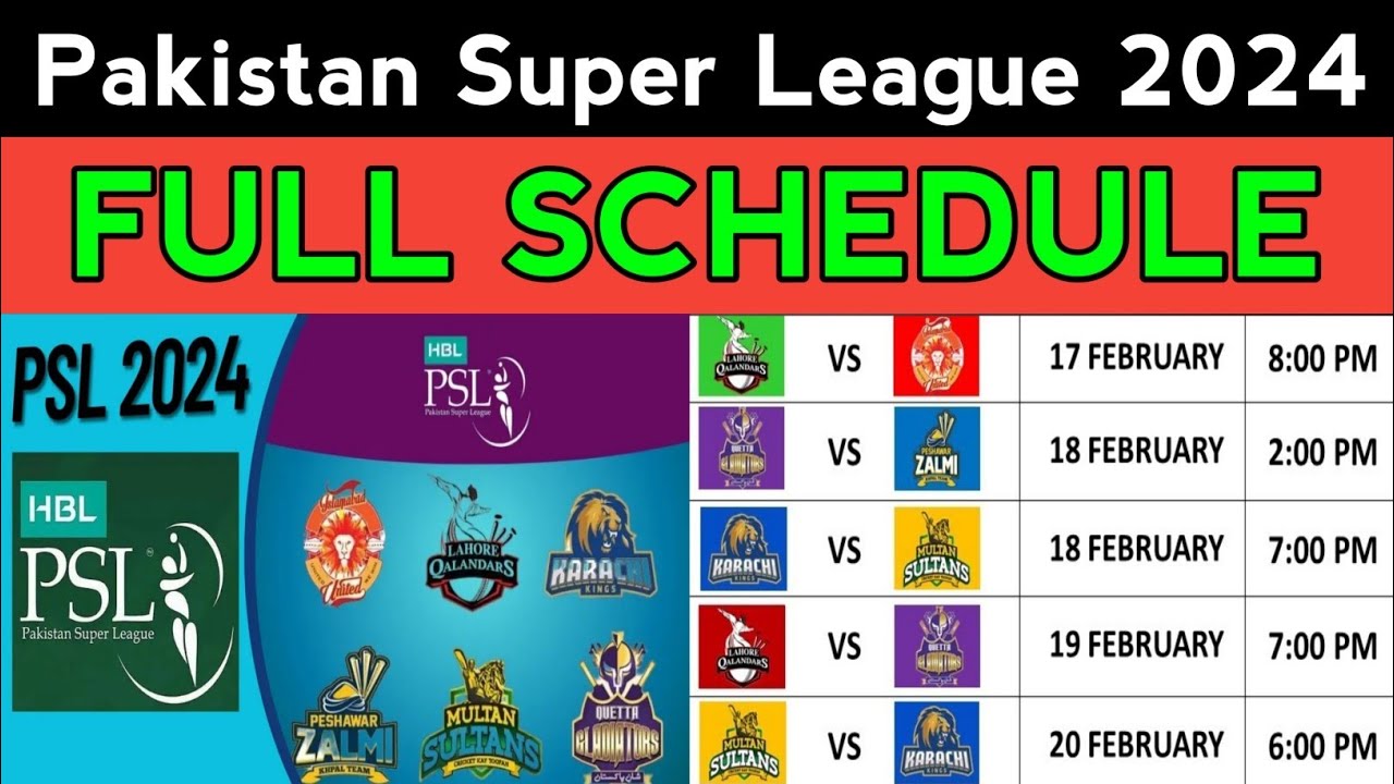 PSL 2024 Full Schedule Pakistan Super League 2024 Date, Time & Venues