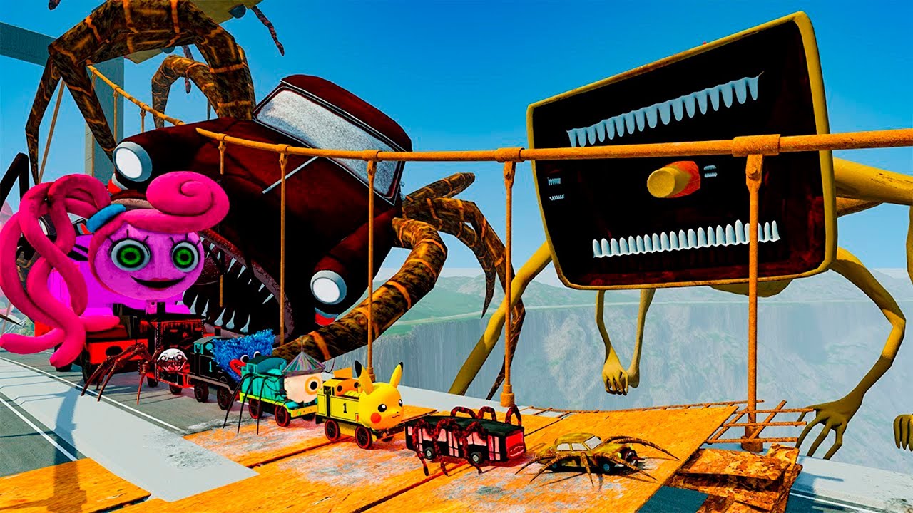 ALL MONSTERS Cars vs Broken Bridge with CAR EATER & MEGAHORN – BeamNG.Drive