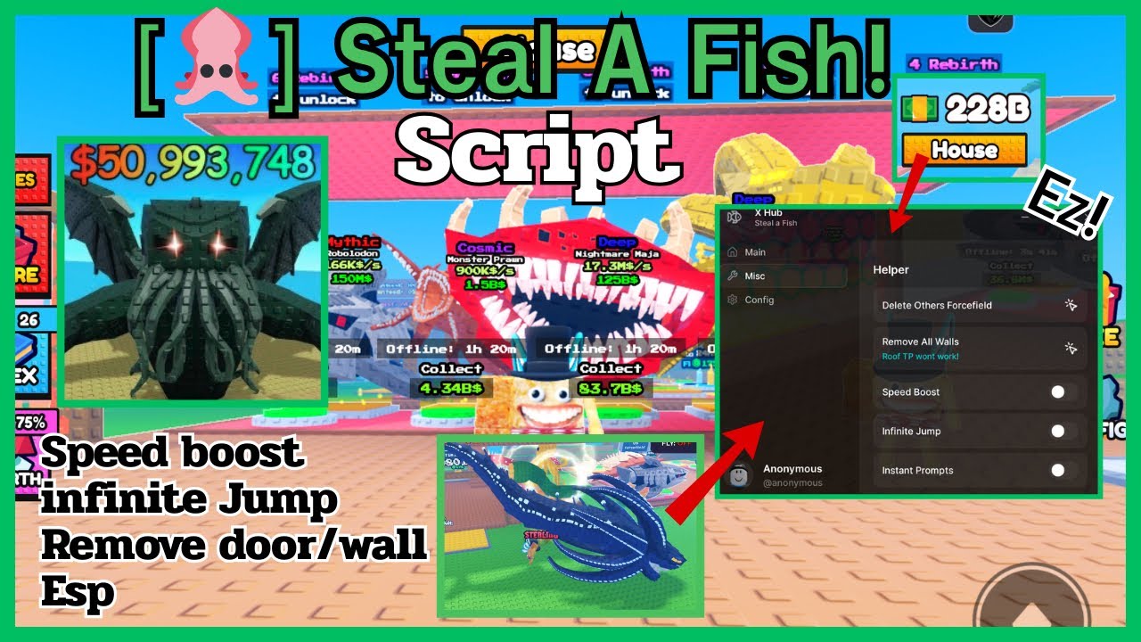 [NEW] Steal A Fish Script 🦑 Roblox Speed boost, nfinite jump,Remove door/wall Ez Steal!🔥 |Nokey