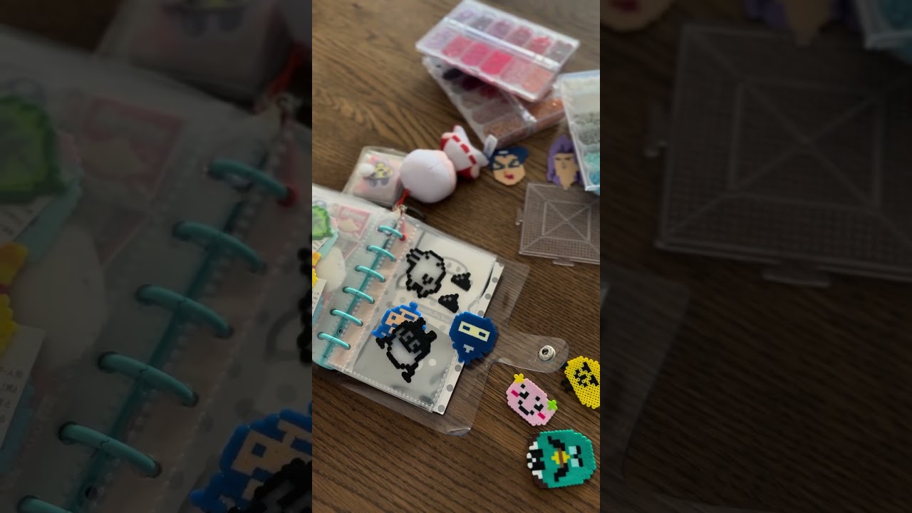 アイロンビーズで作るシールとかクリップとか紹介ASMR。かわいいキャラをたくさん作ったので子ども達にあげるのが楽しみ。#asmr #shortvideo #工作#アイロンビーズ#シール