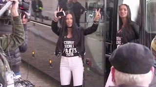 adriana lima and the victoria s secret angels arriving at the grand palais in paris