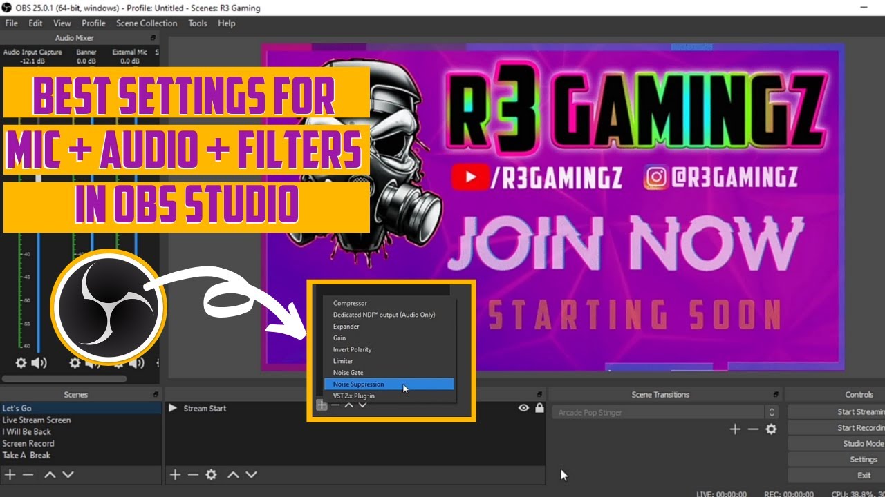 Obs Studio Best Audio Mic Settings Noise Suppression Removal Noise Reduction Tutorial 7 Youtube Obs Studio Best Audio Mic Settings Noise Suppression Removal Noise Reduction Tutorial 7 Youtube