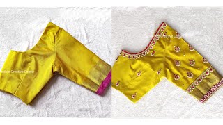 Beautiful & easy aari work on yellow stitched blouse using normal needle | Maggam work on stitched