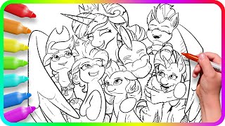 Coloring Pages MY LITTLE PONY  Mane Six and Spike / How to color My Little Pony. Easy Drawing Art