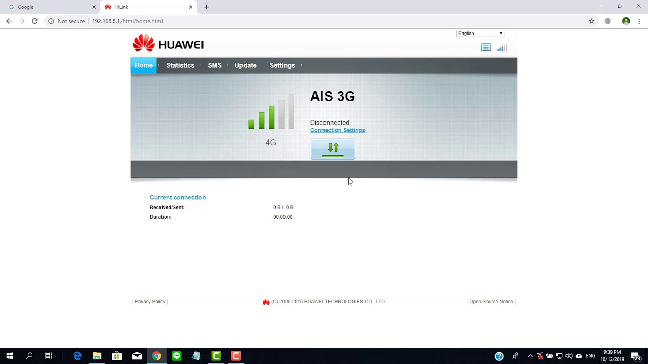 การตั้งค่าและใช้งาน Huawei E3372h-153 150Mbps 4G/LTE Aircard สำหรับ Windows 10