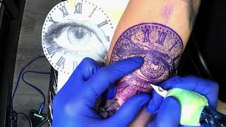 how to tattoo eye and clock. real time