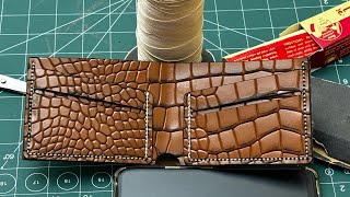 How To make Handmade Alligator Print Leather wallet, Needle Stitch start To End Process, Card Holder