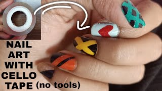 5 EASY NAIL ART DESIGNS USING CELLO TAPE - DIY IDEAS / no tools nail art at home for beginners 