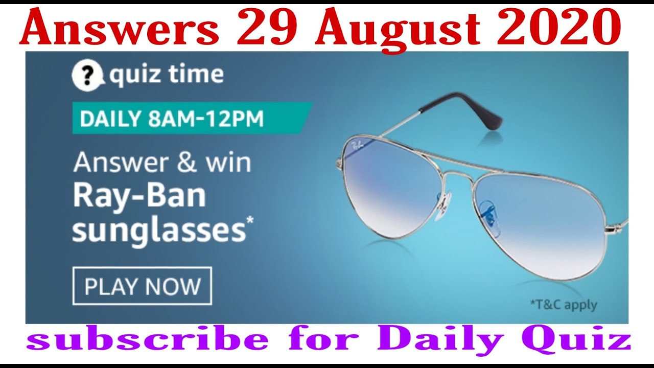 Amazon Quiz Answers Today | Win Ray-Ban Sunglasses | 29 August 2020 | Answers Amazon Quiz today