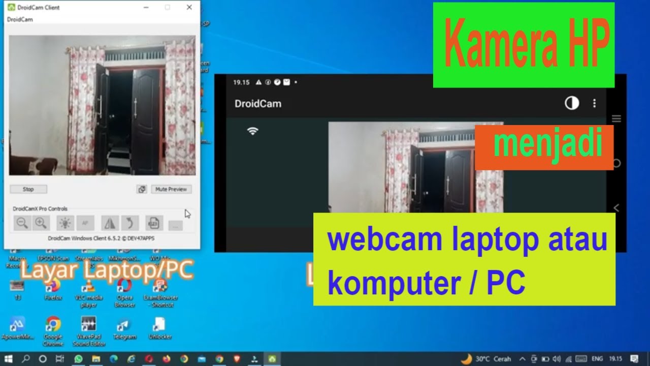 Kamera hp menjadi webcam laptop /komputer dengan Droidcam YouTube