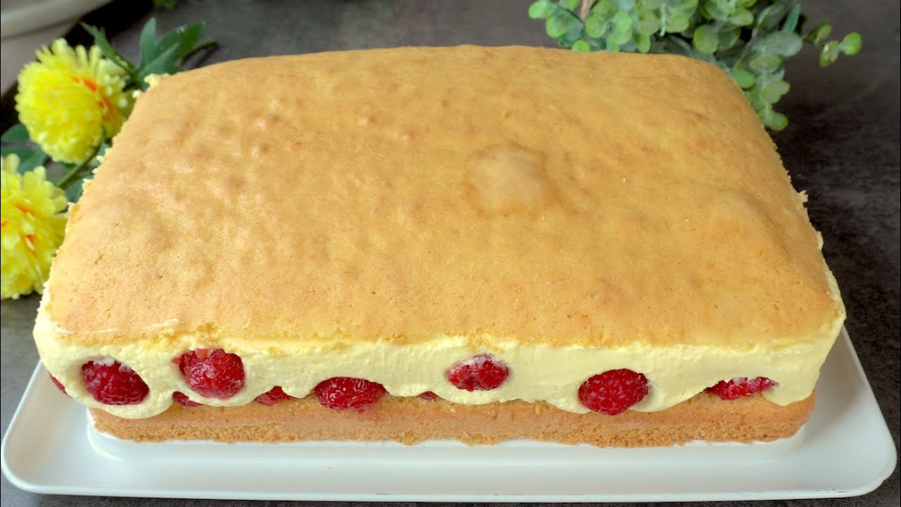 Легкий торт за 15 минут! Знаменитый рецепт с малиной! Быстро и вкусно.