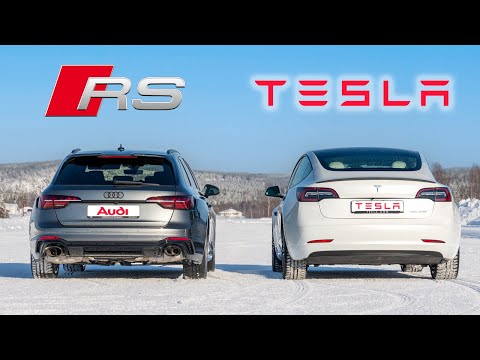 Audi RS4 Quattro VS Tesla Model 3 Performance AWD - What's BEST on snow? ❄️