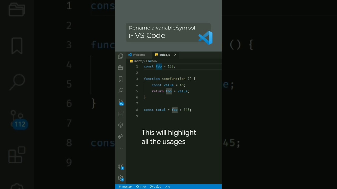 Rename A Variable Or Symbol In Vs Code #Shorts