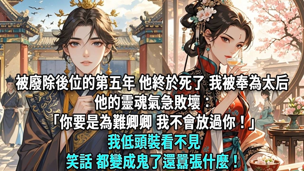 被廢除後位的第五年，他終於死了，我被奉為太后，照顧五歲的小皇帝，他的靈魂氣急敗壞：「你要是為難卿卿，我不會放過你！」我低頭裝看不見，笑話，都變成鬼了還囂張什麼！