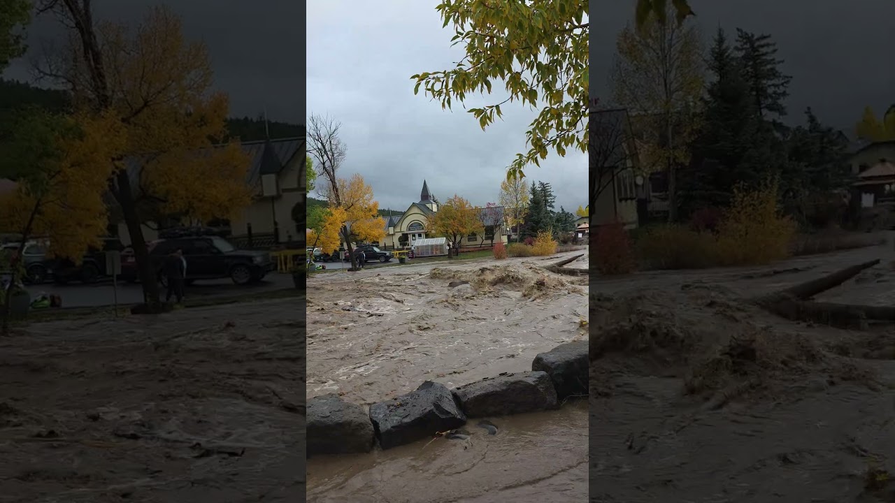 San Juan River flooding, downtown Pagosa Springs, 10/11/25