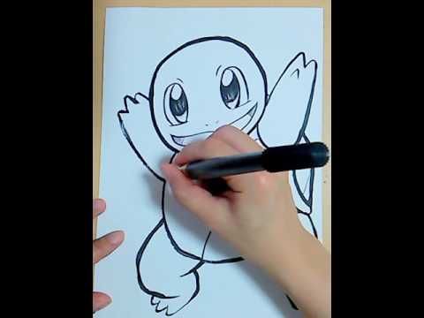 ポケモン ゼニガメ Squirtle 筆ペンで描いてみた Pokemon イラスト Youtube