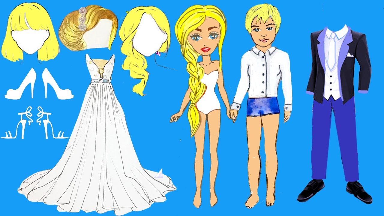 Бумажные куклы свадьба: жених и невеста в кукольном домике из бумаги. Dollsy Hollsy