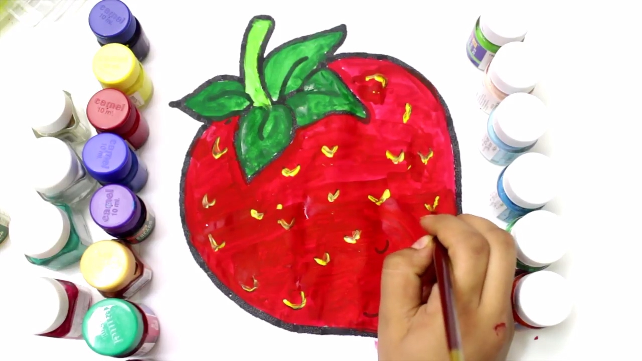 Coloring Strawberry to learn colors, learn to color fruits, strawberry