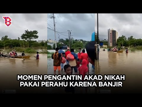 Gara-gara banjir, pasangan pengantin di Makassar terpaksa akad nikah pakai perahu | TRENDING