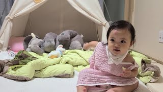 [SUB] A Korean baby imitates her mom who get back pain.🦴