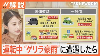 ゲリラ豪雨に遭遇、どう行動？屋外→屋内に避難　運転中は昼間でもライト点灯、冠水時はどんな深さでも運転NG【Nスタ解説】｜TBS NEWS DIG