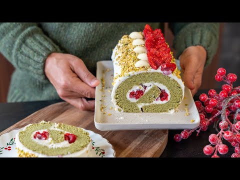 Recette buche avec génoise très moelleuse qui ne casse pas, pistache framboise et chocolat blanc