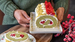 Recette Buche Avec Génoise Très Moelleuse Qui Ne Ce Pas, Pistache Framboise Et Chocolat Blanc