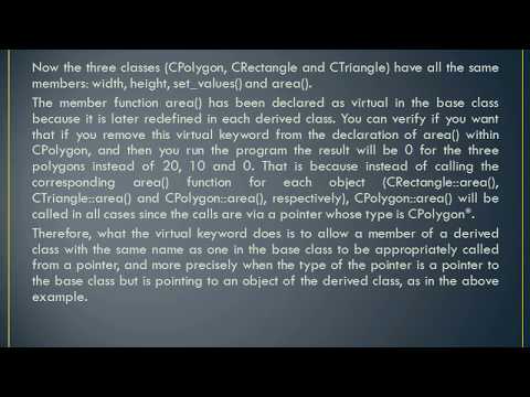 Polymorphism - C++  (Pointers to base class, Virtual members, Abstract base classes)