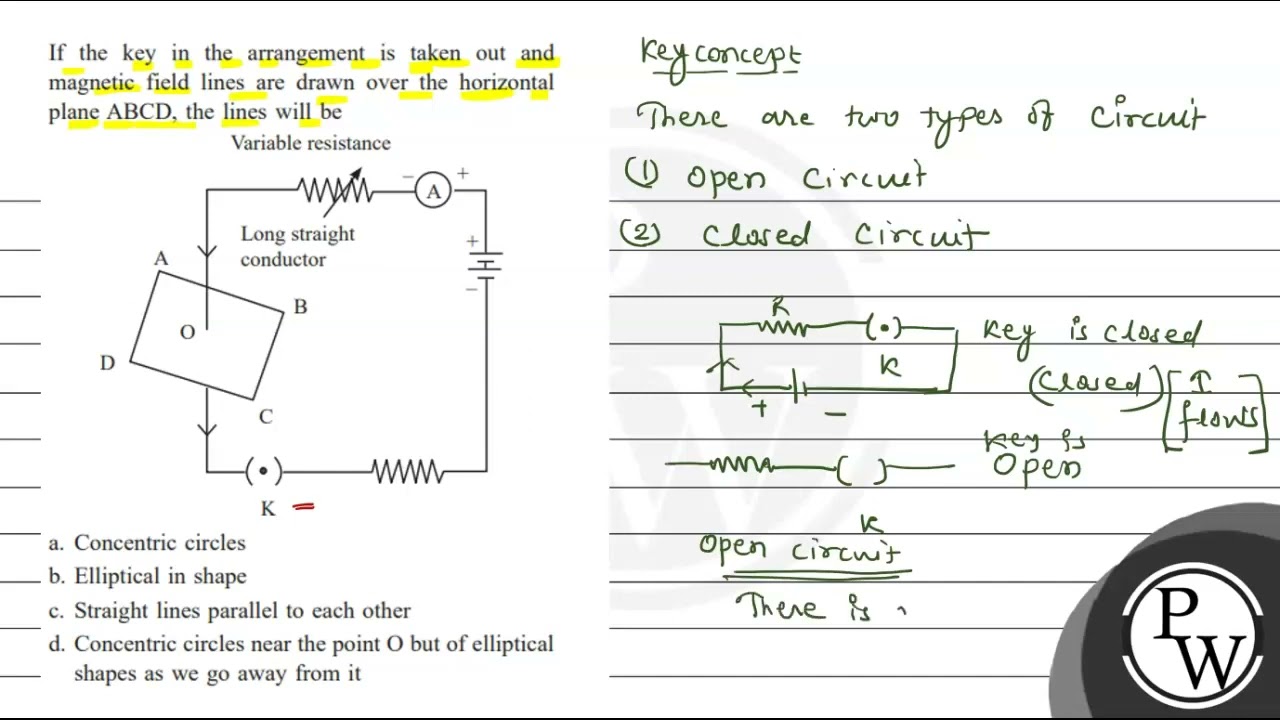 If the key in the arrangement is taken out and magnetic field lines are drawn over the horizonta...