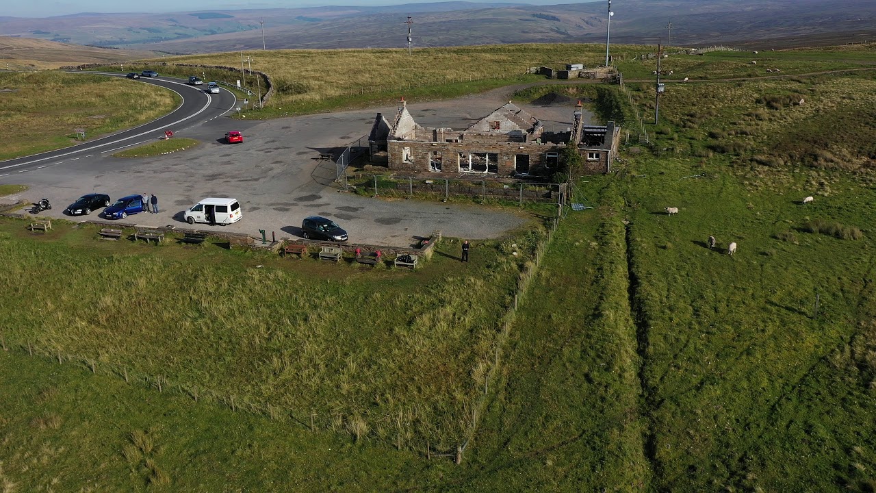 Aerial view of Hartside Cafe (with fire damage), Pennine Way, Cumbria ...