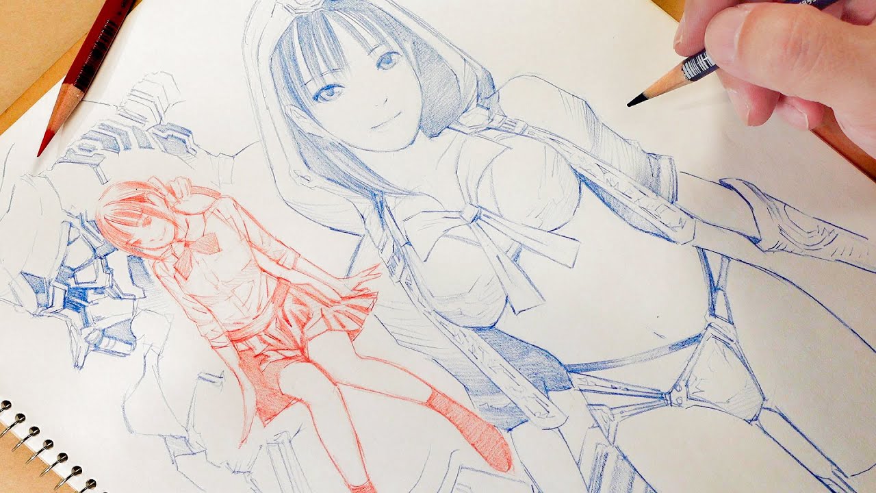 red and blue pencil : 消せる色鉛筆で描く