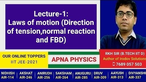 Lecture-1:Laws of motion (Direction of tension,normal reaction and FBD) by RKH Sir