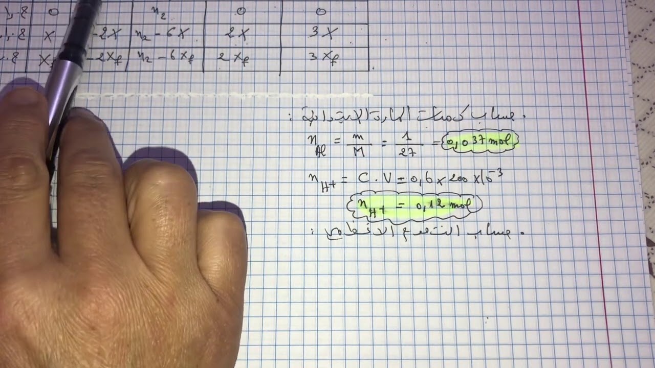 فيزياء سنة ثانية ثانوي:تعيين كمية المادة عن طريق المعايرة (تطبيقات حول جدول التقدم (1))☺️