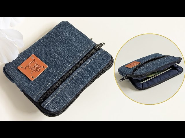 DIY Small Denim Wallet With Zipper and Coins Pocket Out of Old