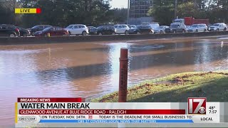 Water main break on Glenwood Avenue floods road, causes traffic backups