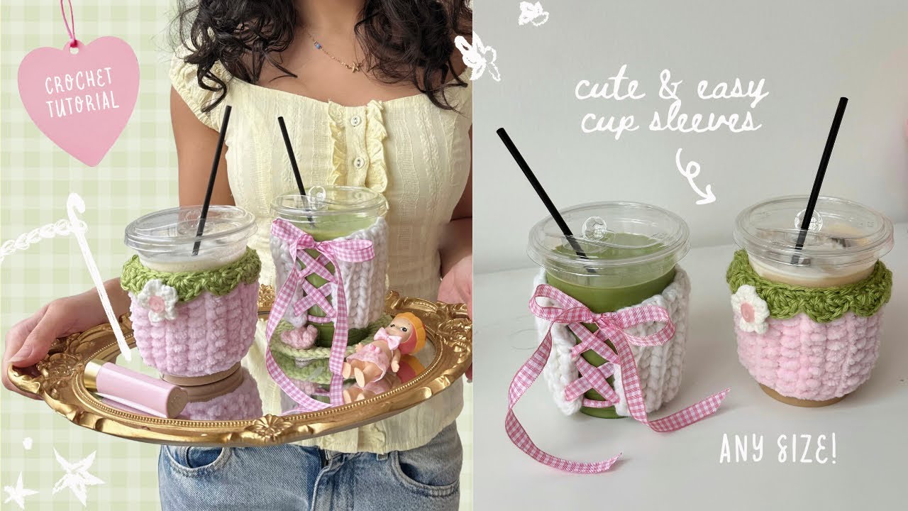 how to crochet cute cup sleeves (for matcha/coffee lovers!) | easy tutorial
