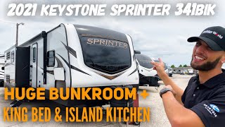 Nearly 40ft Long Bunkroom Travel Trailer with Island Kitchen! | Keystone Sprinter 341BIK