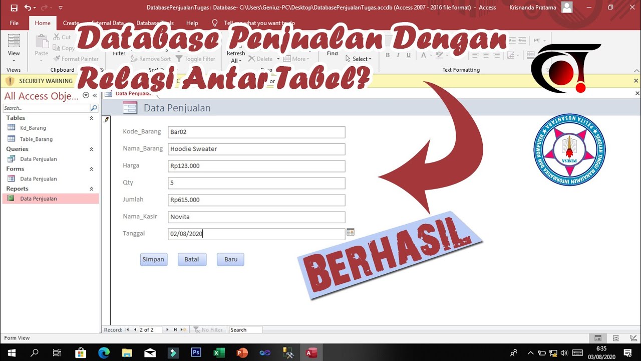 Membuat Database Penjualan Beserta Relasi Antar Tabel Dengan Ms Access || Tugas Sistem Basis Data