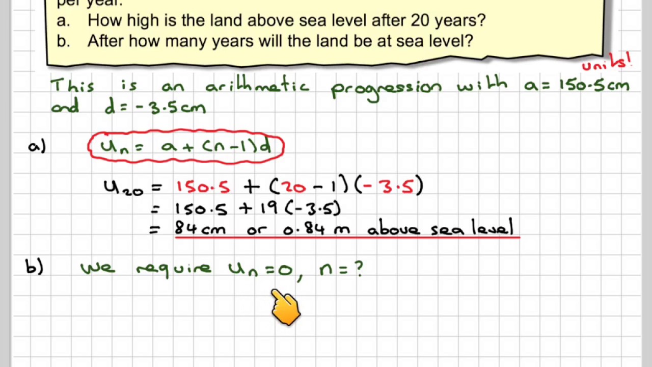 Using an arithmetic sequence to model land sinking - YouTube