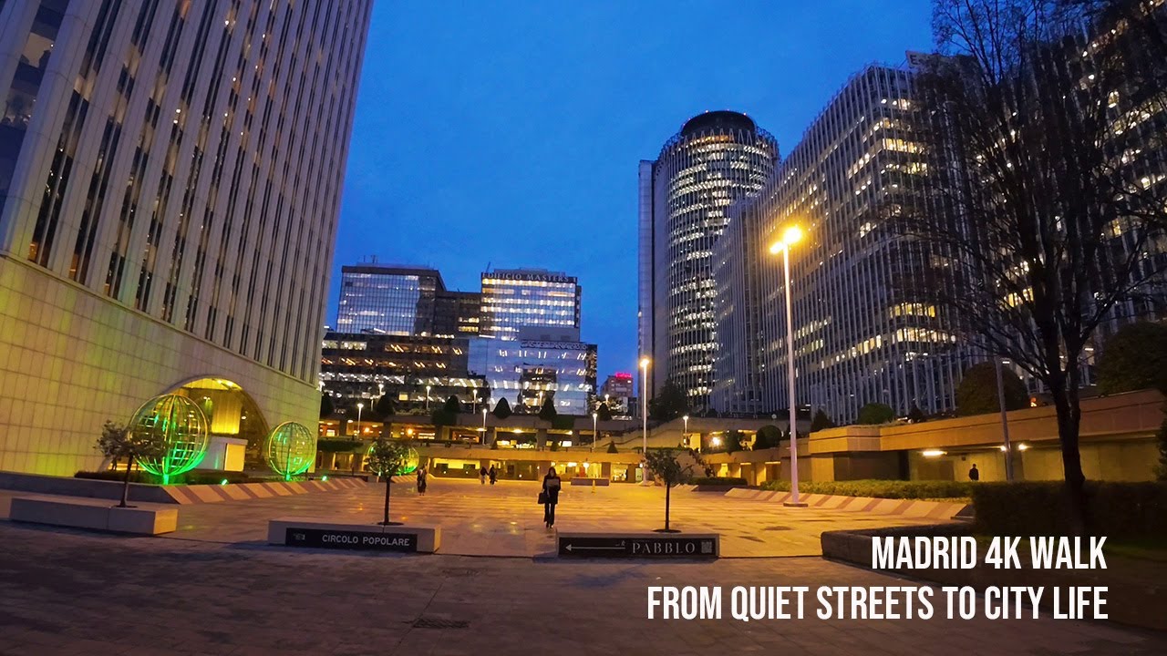 Madrid 4K Walk · January 12, 2026 · From Quiet Streets to the Business District