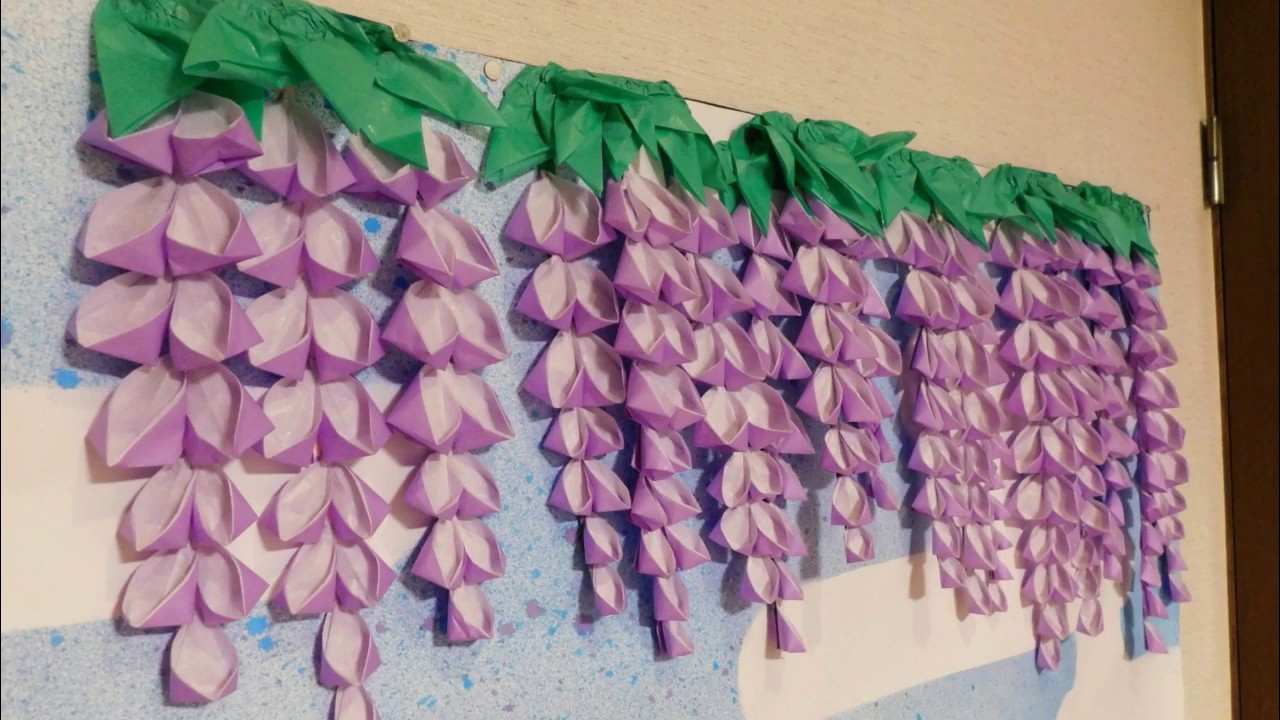 Kimie Gangiの季節の壁面飾り５月 お花紙で作る藤棚 つまみ細工風 Seasonal Wall Decoration May Wisteria Flowers Made From Paper Youtube
