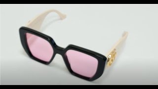 Gucci Sunglasses Model-GG0956S Color-002 Black-White-Gold Logo/Pink Lenses