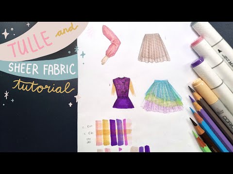 How to illustrate Tulle Sheer Fabrics | Cara Menggambar Kain Tile Transparan • Fashion Illustration