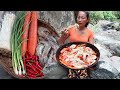 Easy food: Cooking Mushroom with Shrimp & Carrot Taste delicious for Lunch - Food my village Ep 28