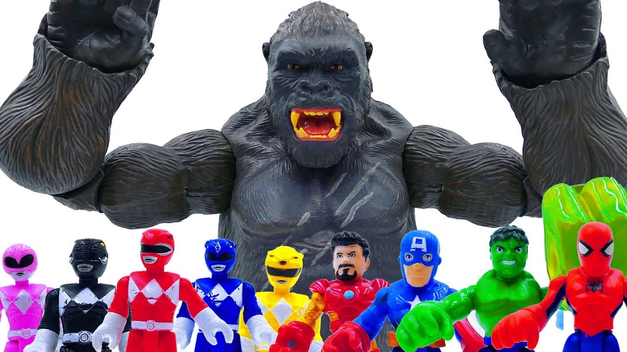 Power Rangers & Marvel Avengers Toys Pretend Play | King Kong Vs Super ...